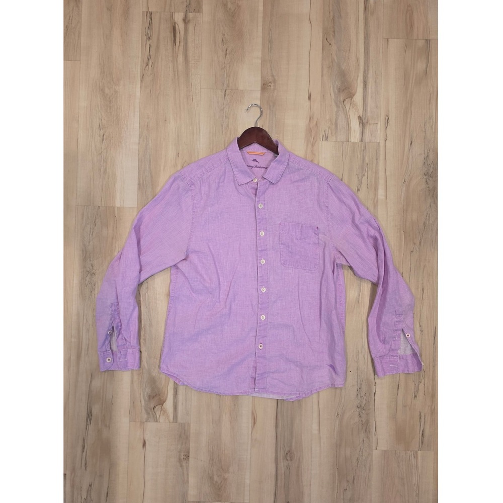 Tommy Bahama Mens Purple Linen Long Sleeve Button Down Shirt Medium